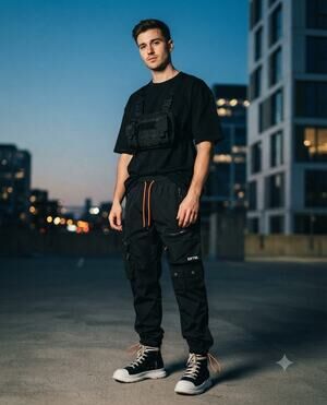 EPTM Black Techwear Tactical Cargo Pants Multi Pocket Drawstring Size M EUC
